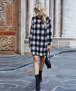 MY Smaibulun | KAITLYN Plaid Knit Dress - Black