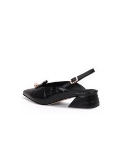 Jady Rose JadyRose | Pearl Ring Deco Croc-Embossed Leather Slingback Black 10 Jady Rose JadyRose | Pearl Ring Deco Croc-Embossed Leather Slingback Black