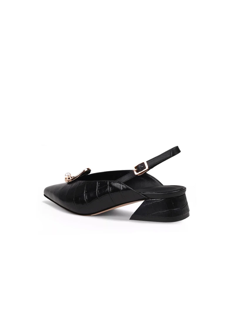 Jady Rose JadyRose | Pearl Ring Deco Croc-Embossed Leather Slingback Black 5 Jady Rose JadyRose | Pearl Ring Deco Croc-Embossed Leather Slingback Black