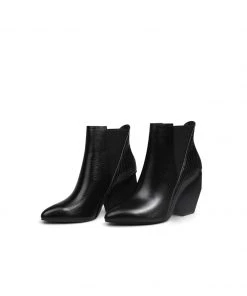Jady Rose JadyRose | Black Texture Geometry Mid Heel Leather Chelsea Boots Ankle Boots NEW ARRIVALS