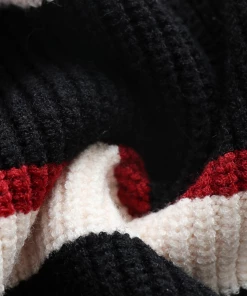 MY NEW ARRIVALS Smaibulun | Black White Red Stripe Crew Neck Knit Top