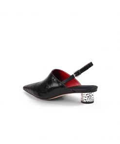 Jady Rose New In Shoes JadyRose | Strap-Detail Crystal Heel Leather D'Orsay Point Toe Pumps Sandals Loafers- Black