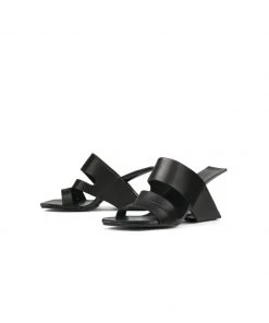 Jady Rose JadyRose | Black Cross Strap Leather Wedge Slides