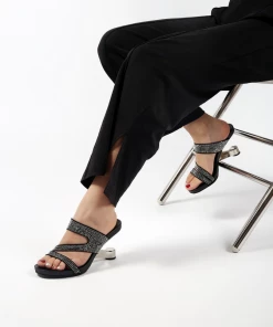 Jady Rose JADYROSE | RHINESTONE CUT OUT BLACK LEATHER HEEL NEW ARRIVALS