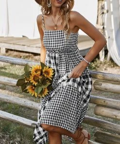 DY MARGARETTA Tartan Midi Dress - Black