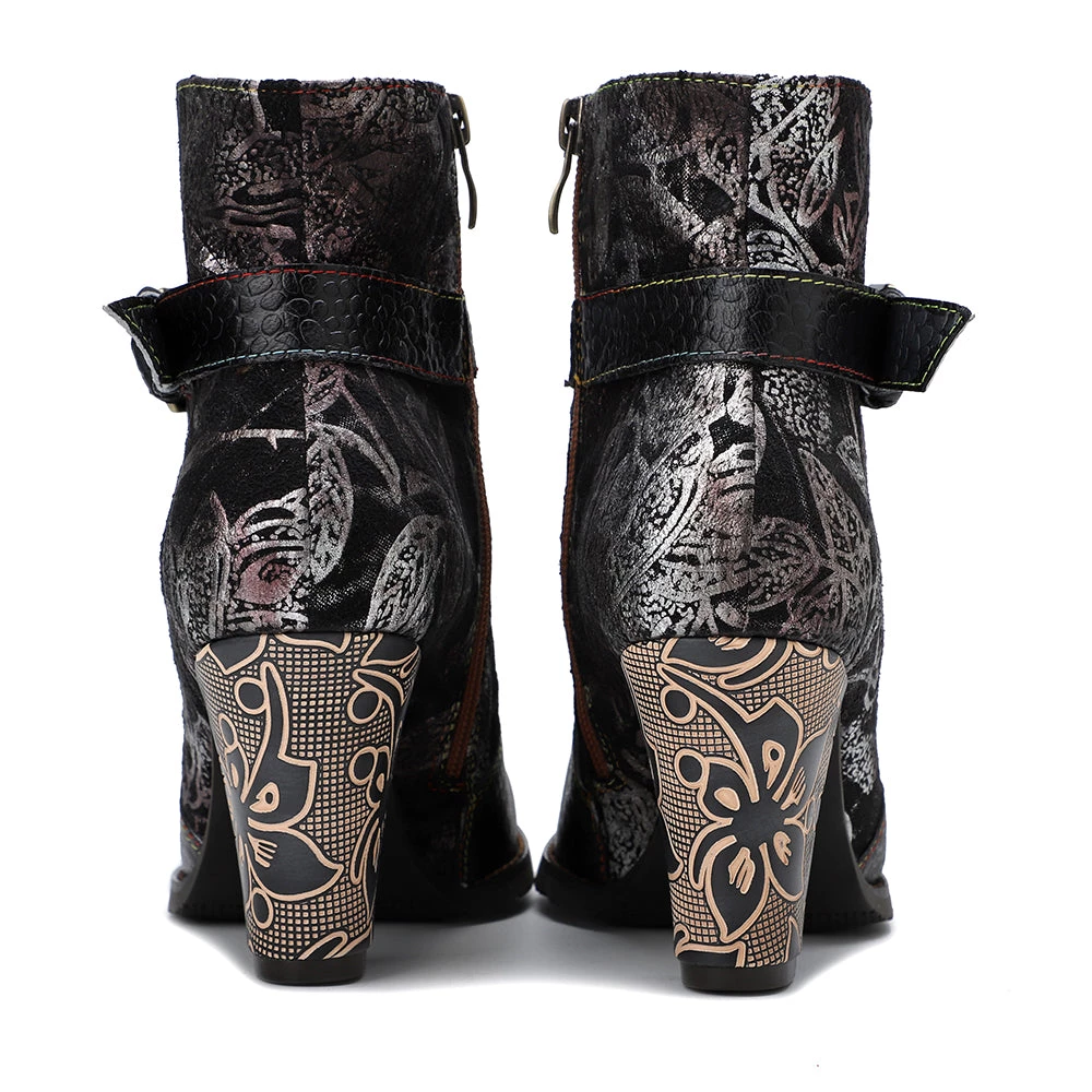 New In Shoes SOFFIA | Genuine Leather Chunky Golden Heel With Embroidered Silver Floral Heel Ankle Boots 9 New In Shoes SOFFIA | Genuine Leather Chunky Golden Heel With Embroidered Silver Floral Heel Ankle Boots