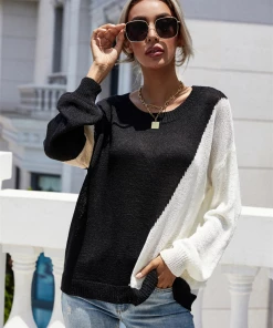 MY Smaibulun | GRANIA Two Tone Color Block Knit Sweater - Black NEW ARRIVALS