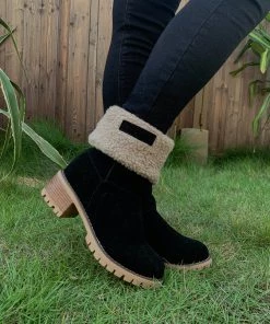 YL New In Shoes En Bloom | Black Plush-Lined Fold-Over Boots