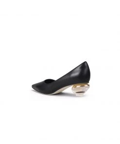 Jady Rose JadyRose | Genuine Leather Black & Crystal Bowl-Heel Pump
