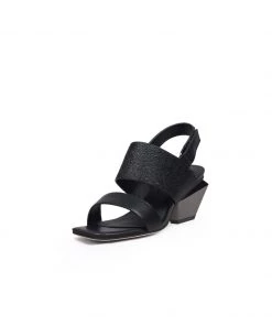 Jady Rose NEW ARRIVALS JadyRose | CASEY Geometry Heels Leather Black Slingback Sandals