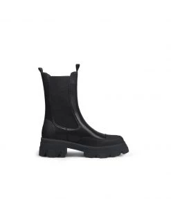 Jady Rose New In Shoes JadyRose | Block Heel Mid-Length Black Leather Chelsea Boot
