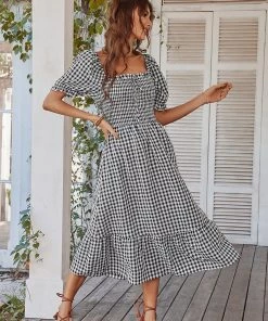 DY ELOISA Back Bow Midi Dress - Black Gingham NEW ARRIVALS