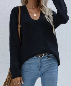 MY Smaibulun | Black Marjorie V-neck Knit Sweater