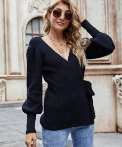 MY Smaibulun | LEONORA Bishop Sleeve Knit Top - Black