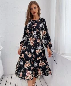 BFZY NEW ARRIVALS Smaibulun | GIVEN Floral Midi Dress - Black Print