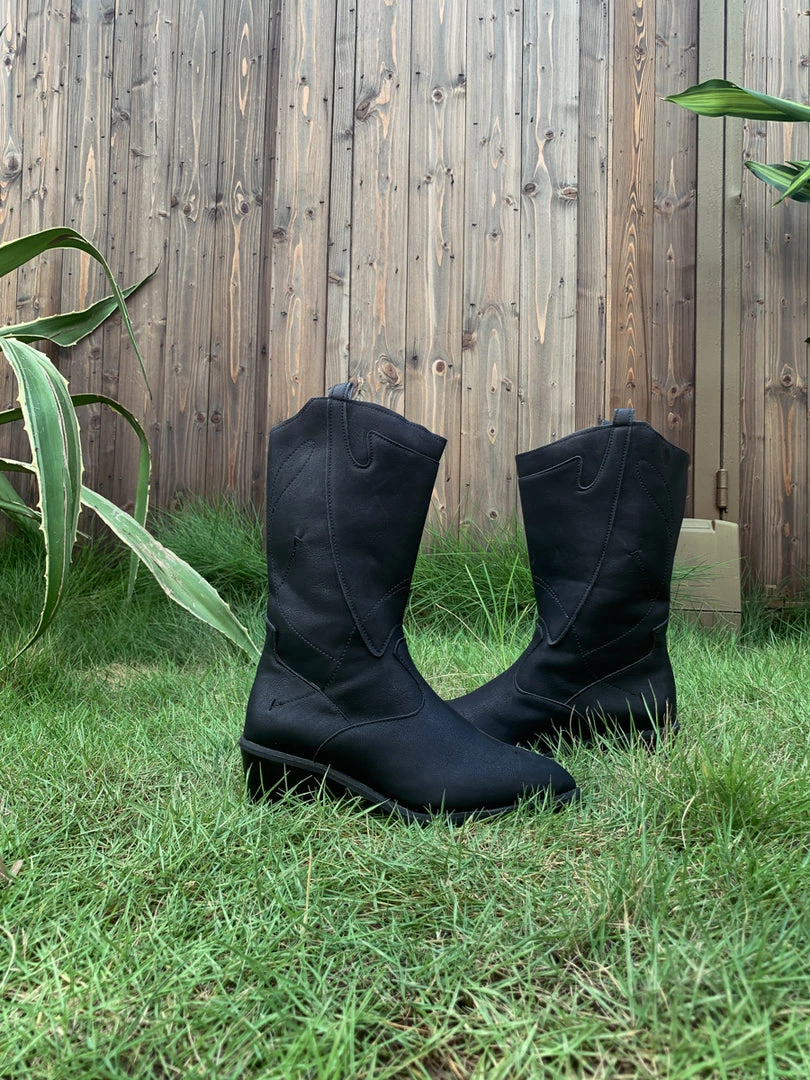 YL En Bloom | Black Pull-Tab Cowboy Knee Boots 5 YL En Bloom | Black Pull-Tab Cowboy Knee Boots