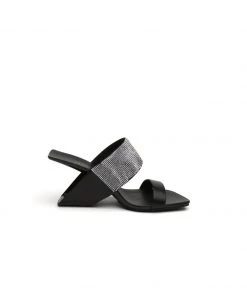 Jady Rose JadyRose | KARINA Rhinestone Black Leather Wedge Sandal NEW ARRIVALS