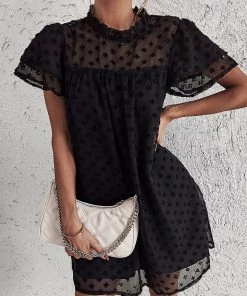 DY LOIDA Swiss Dot Tunic Dress - Black New In Clothing 10 DY LOIDA Swiss Dot Tunic Dress - Black New In Clothing