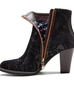 Fire Shape Cut Out Lace Covered Heel Boots Ankle Boots - Soffia Shoes