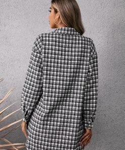 YBL Smaibulun | Black & White Plaid Tie-Waist Shirt Dress New In Clothing