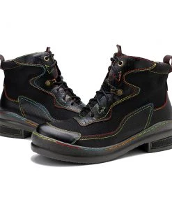 Neon Stitch-Contrast Leather Boot - Soffia