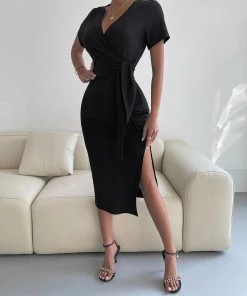 DY CLARETTA French Rib Midi Dress - Black NEW ARRIVALS