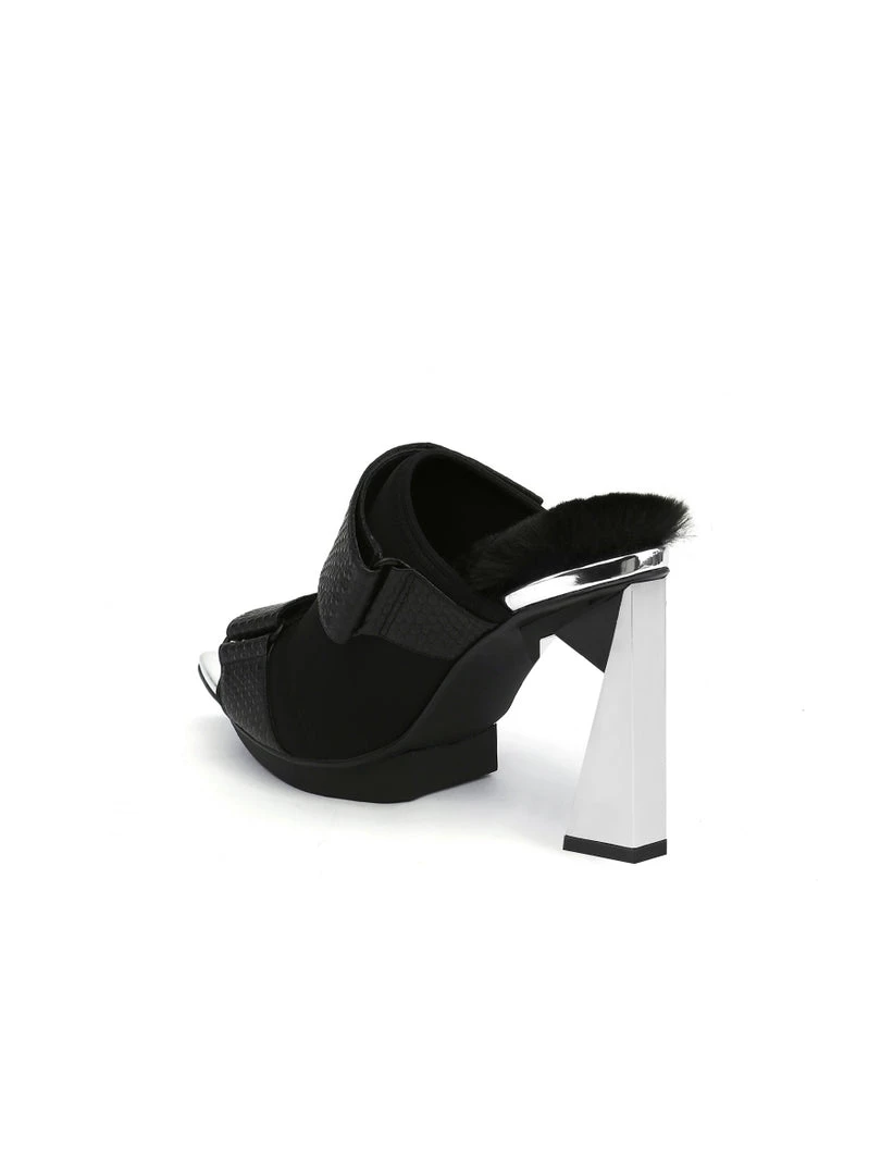 Jady Rose JadyRose | Faux Fur Back Heel Peep-Toe Sandal - Black 5 Jady Rose JadyRose | Faux Fur Back Heel Peep-Toe Sandal - Black