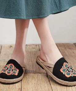 TC Shop Sandals Embroidered Lotus Side Strap Mules - Cactus Rose 20 TC Shop Sandals Embroidered Lotus Side Strap Mules - Cactus Rose