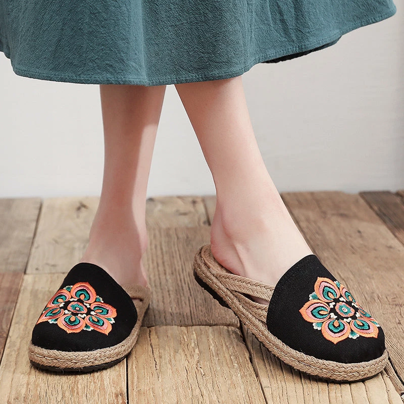 TC Shop Sandals Embroidered Lotus Side Strap Mules - Cactus Rose 4 TC Shop Sandals Embroidered Lotus Side Strap Mules - Cactus Rose