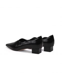 Jady Rose NEW ARRIVALS JadyRose | Color-Block Croc-Embossed Genuine Leather Point Toe Mid Heel Pumps - Black