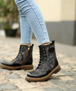 Tie Dye-Contrast Genuine Leather Combat Boots Ankle Boots - Soffia Shoes 22 Tie Dye-Contrast Genuine Leather Combat Boots Ankle Boots - Soffia Shoes