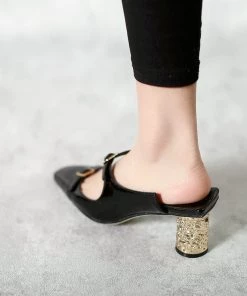 Jady Rose JadyRose | Bar-Accent Golden Mid Heel Leather Mules Loafer - Beige NEW ARRIVALS 17 Jady Rose JadyRose | Bar-Accent Golden Mid Heel Leather Mules Loafer - Beige NEW ARRIVALS