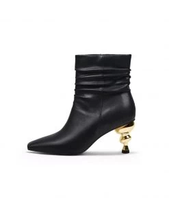 Jady Rose JadyRose | Slouchy Gold Kettle Heeled Black Ankle Boot