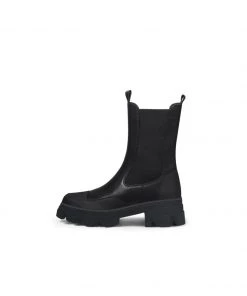 Jady Rose New In Shoes JadyRose | Block Heel Mid-Length Black Leather Chelsea Boot