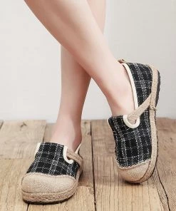 TC Plaid Dotted Line Linen Round Toe Espadrilles Loafers - Cactus Rose New In Shoes