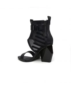 Jady Rose JadyRose | NOTEPAD Mesh Upper Black Leather Sandals NEW ARRIVALS