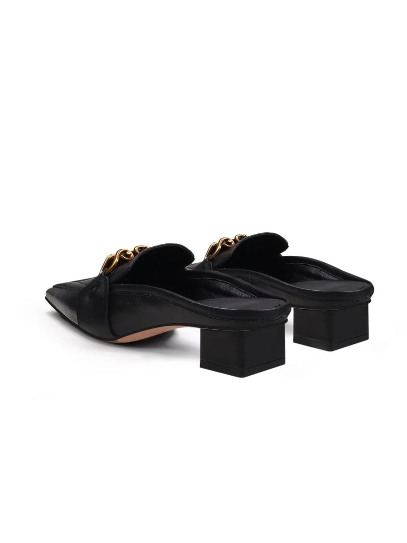 Jady Rose JadyRose | Genuine Leather Golden Lock Chain Mules Sandals - Black NEW ARRIVALS 6 Jady Rose JadyRose | Genuine Leather Golden Lock Chain Mules Sandals - Black NEW ARRIVALS