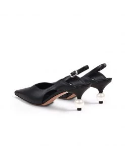 Jady Rose JadyRose | Pearl Kitten Heel Leather Slingback Black 11 Jady Rose JadyRose | Pearl Kitten Heel Leather Slingback Black