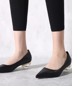 Jady Rose JadyRose | Genuine Leather Black & Crystal Bowl-Heel Pump