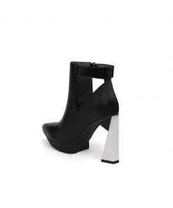 Jady Rose JadyRose | Triangled Silver Heel Cut Out High Heel Leather Black Ankle Boots NEW ARRIVALS