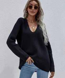 MY Smaibulun | Black Marjorie V-neck Knit Sweater