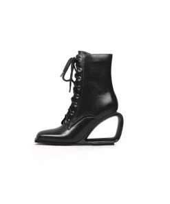 Jady Rose JadyRose | Elevator Wedge-Heel Shoelace Back Leather Boot