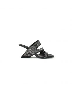 Jady Rose JADYROSE | AMADEA RHINESTONE BLACK LEATHER HEEL New In Shoes