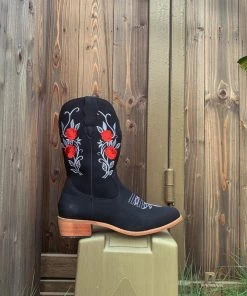 YL En Bloom | Black Rose Embroidered Floral Cowboy Heel Boots 13 YL En Bloom | Black Rose Embroidered Floral Cowboy Heel Boots