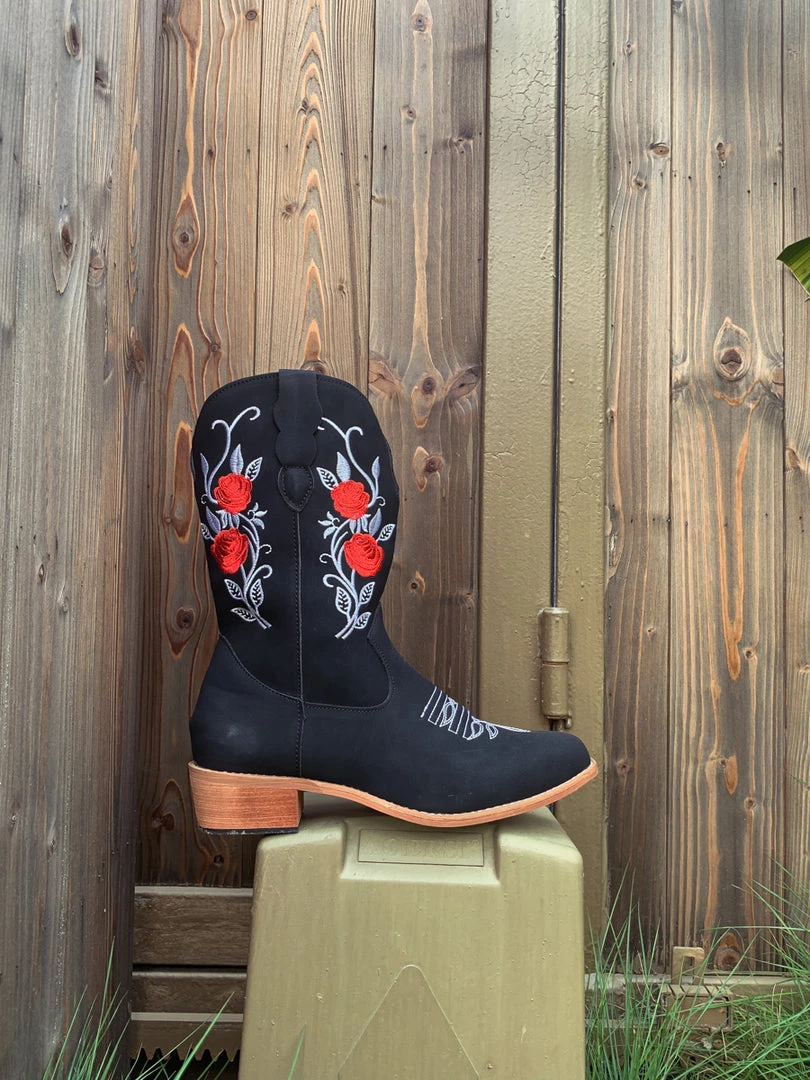 YL En Bloom | Black Rose Embroidered Floral Cowboy Heel Boots 6 YL En Bloom | Black Rose Embroidered Floral Cowboy Heel Boots
