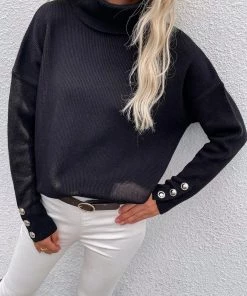 MY New In Clothing Smaibulun | Black Oversized Collar Turtleneck Knit Sweater