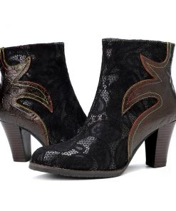 Fire Shape Cut Out Lace Covered Heel Boots Ankle Boots - Soffia Shoes