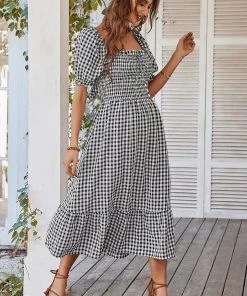 DY ELOISA Back Bow Midi Dress - Black Gingham NEW ARRIVALS