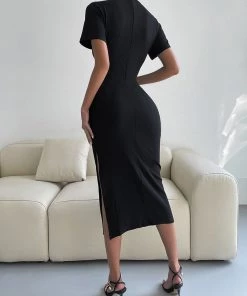 DY CLARETTA French Rib Midi Dress - Black NEW ARRIVALS