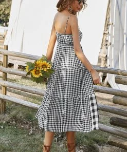 DY MARGARETTA Tartan Midi Dress - Black